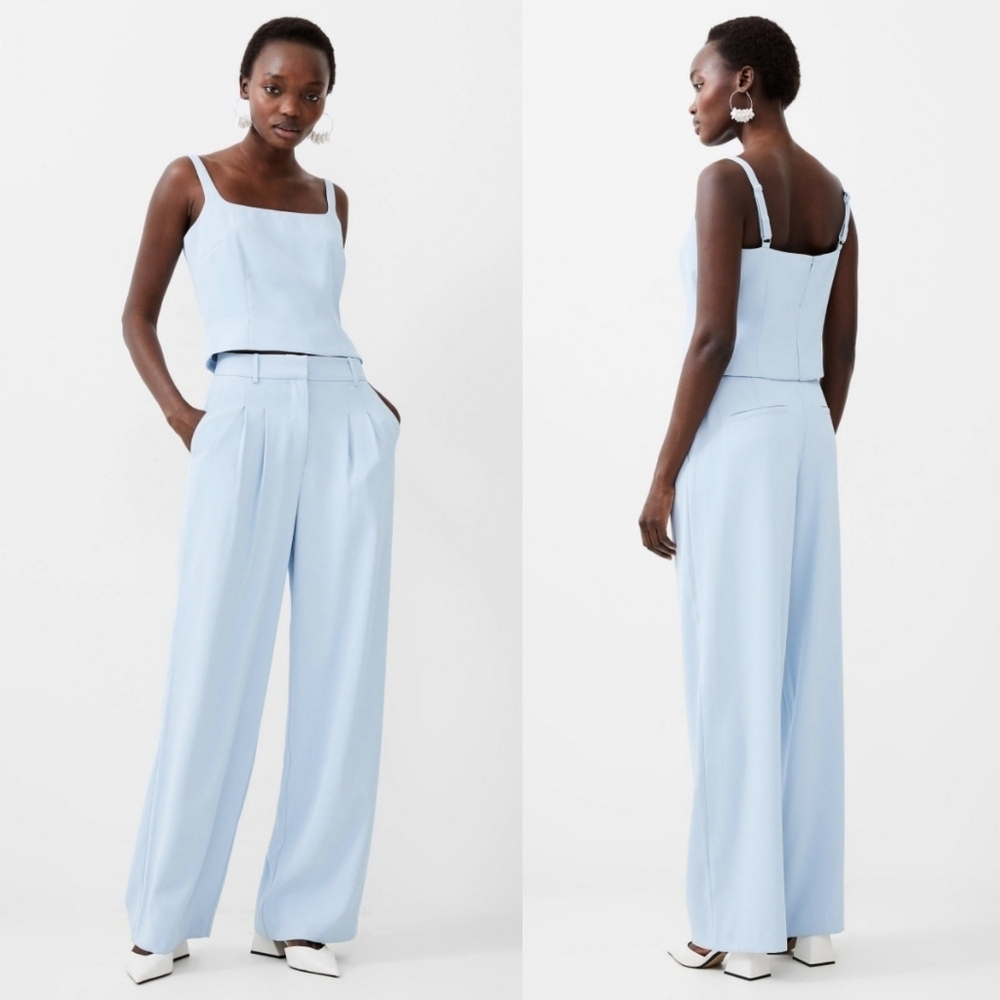 Nwt! French Connection Harrie Tailored Square Neck Top, Light Blue - Picture 2 of 10
